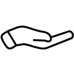 Black outline icon of an open hand representing integrity and trust in small business support.